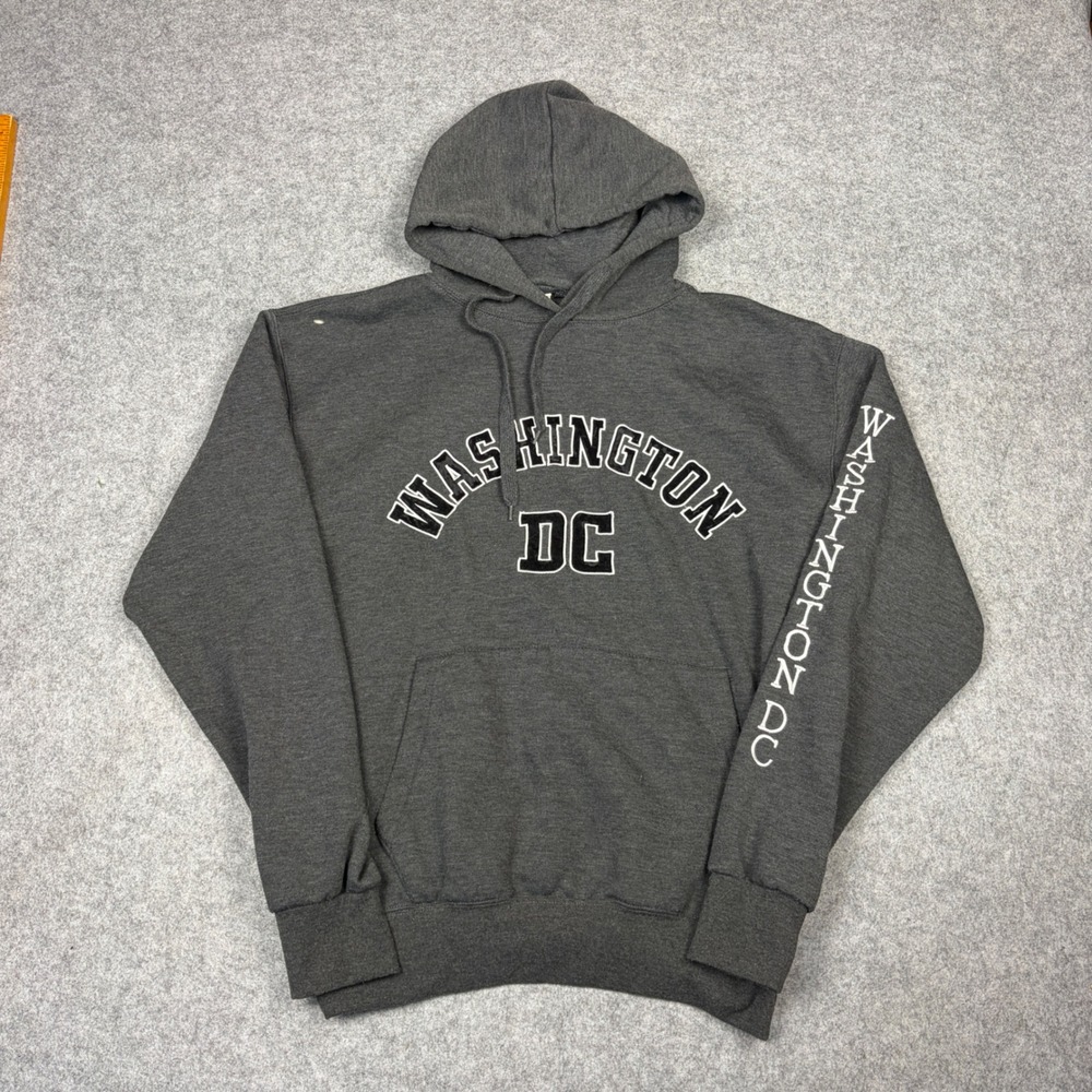 Washington DC Souvenir Hoodie Gray Graphic Sleeve Pullover Large
